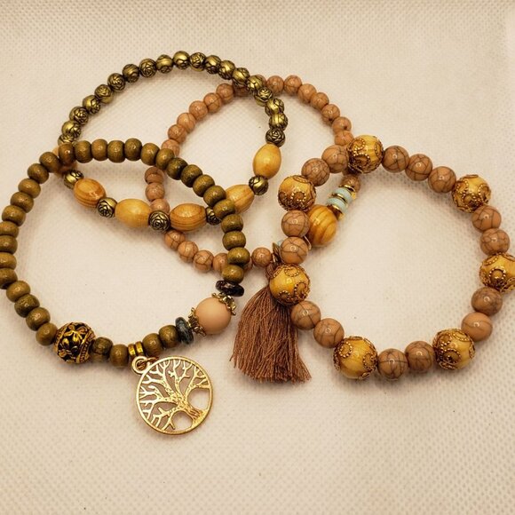 Multilayer Bracelet Tassel Tree of Life Shape Pendant Handmade Beads Stretchy Br - Picture 9 of 16